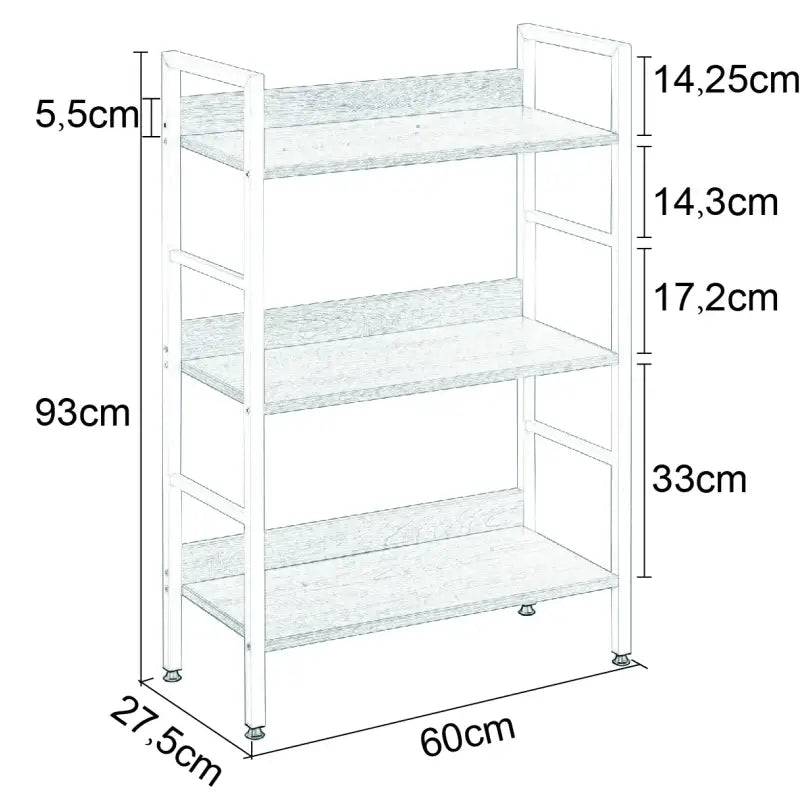 BukkitBow - Wandkast / Opbergrek - 3 Planken - Grote Opslagruimte - Multi-gebruik - 60x27.5x93CM