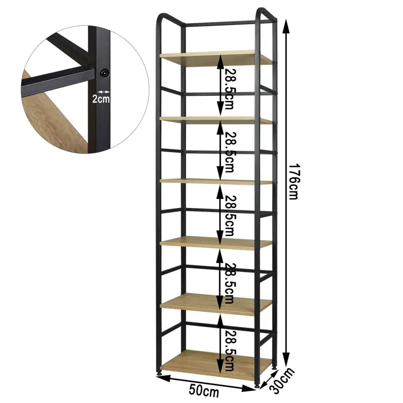 BukkitBow - Wandplank / Boekenrek - Metalen Rek - 6 Laags Plank - Ruime Opslag - Stabiel en Duurzaam - 50x30x176CM