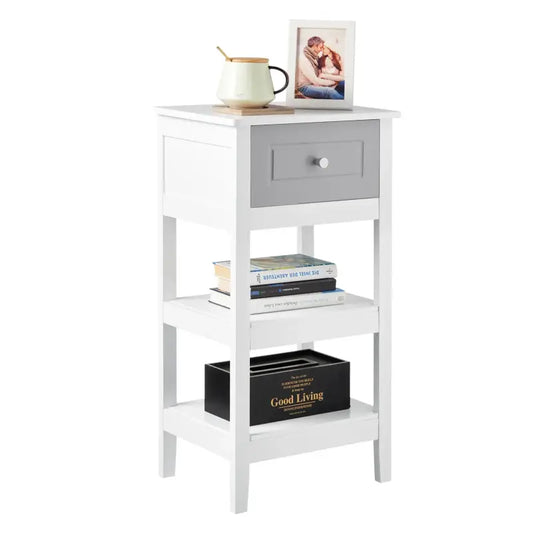 BukkitBow - Wit Nachtkastje - Met Lade en 2 Onderplanken - Modern Ontwerp - 38x28x71cm