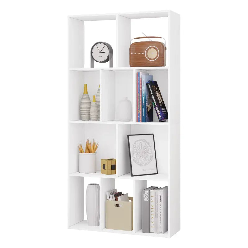BukkitBow - Witte Kubus Boekenkast - 4 Lagen Kast met 10 Open Vakken - Voor Boekdisplay - 60x20x120cm