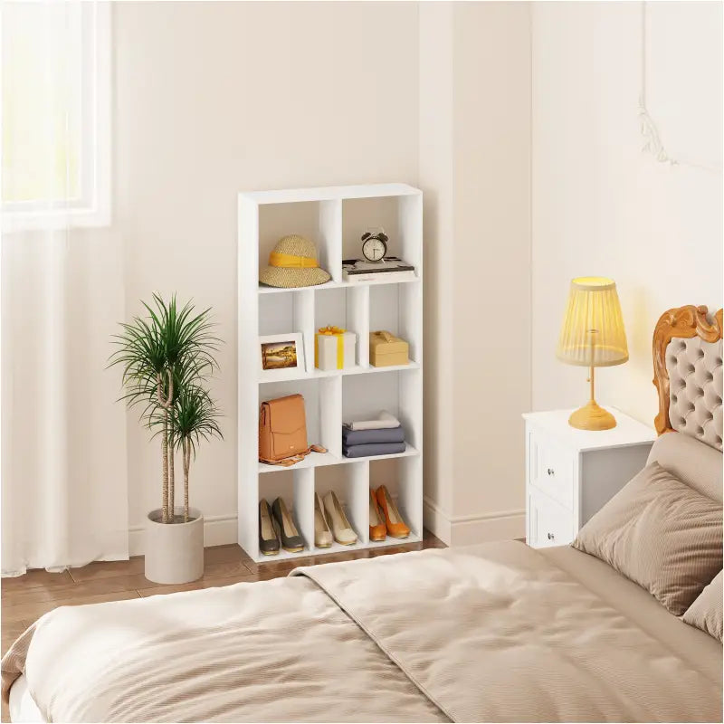 BukkitBow - Witte Kubus Boekenkast - 4 Lagen Kast met 10 Open Vakken - Voor Boekdisplay - 60x20x120cm