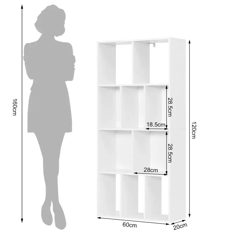 BukkitBow - Witte Kubus Boekenkast - 4 Lagen Kast met 10 Open Vakken - Voor Boekdisplay - 60x20x120cm