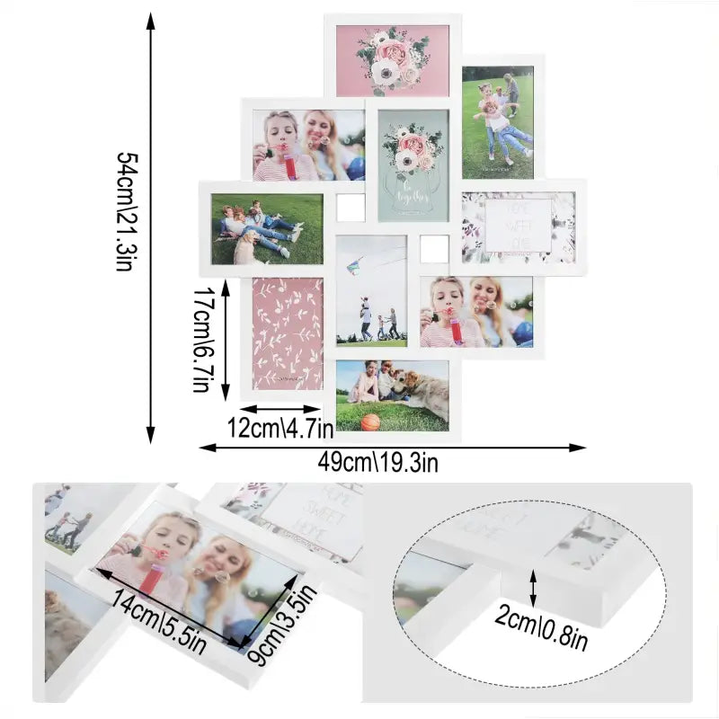BukkitBow - Witte Multi Fotolijst - 10 Delige Fotolijst - Stevig Plexiglas - Geschikt voor 10x15cm Foto's - 54.5x49cm