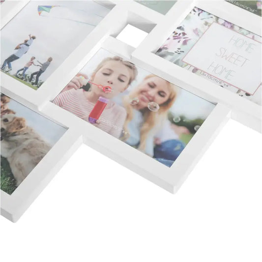 BukkitBow - Witte Multi Fotolijst - 10 Delige Fotolijst - Stevig Plexiglas - Geschikt voor 10x15cm Foto's - 54.5x49cm