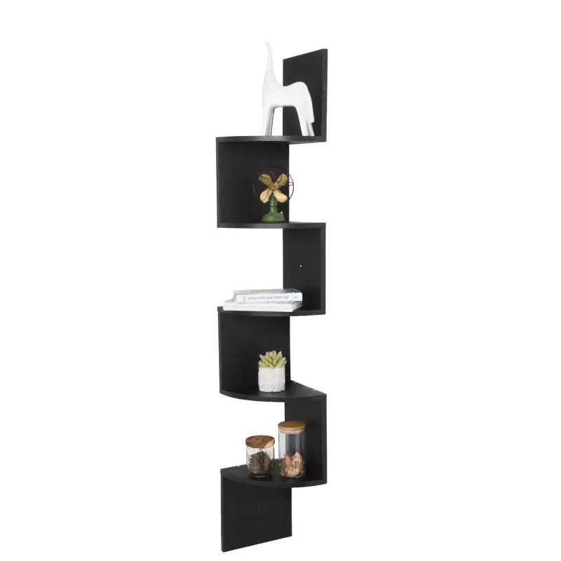 BukkitBow - Zigzag Hoekkast / Hoek Wandplank - Stevig Hout - 5 Niveau's - 25x25x156cm