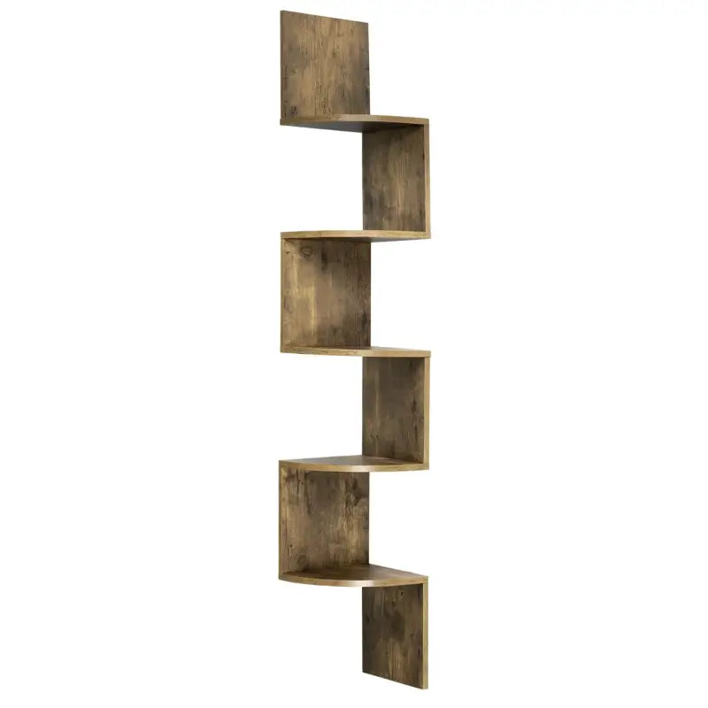 BukkitBow - Zigzag Hoekkast / Hoek Wandplank - Stevig Hout - 5 Niveau's - 25x25x156cm
