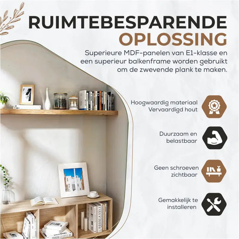 BukkitBow - Zwevende Wandplank - 10 kg Laadvermogen - Diverse Maten van 25-120cm - Muur Montage - Rustiek Bruin Hout