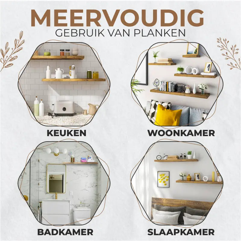 BukkitBow - Zwevende Wandplank - 10 kg Laadvermogen - Diverse Maten van 25-120cm - Muur Montage - Rustiek Bruin Hout