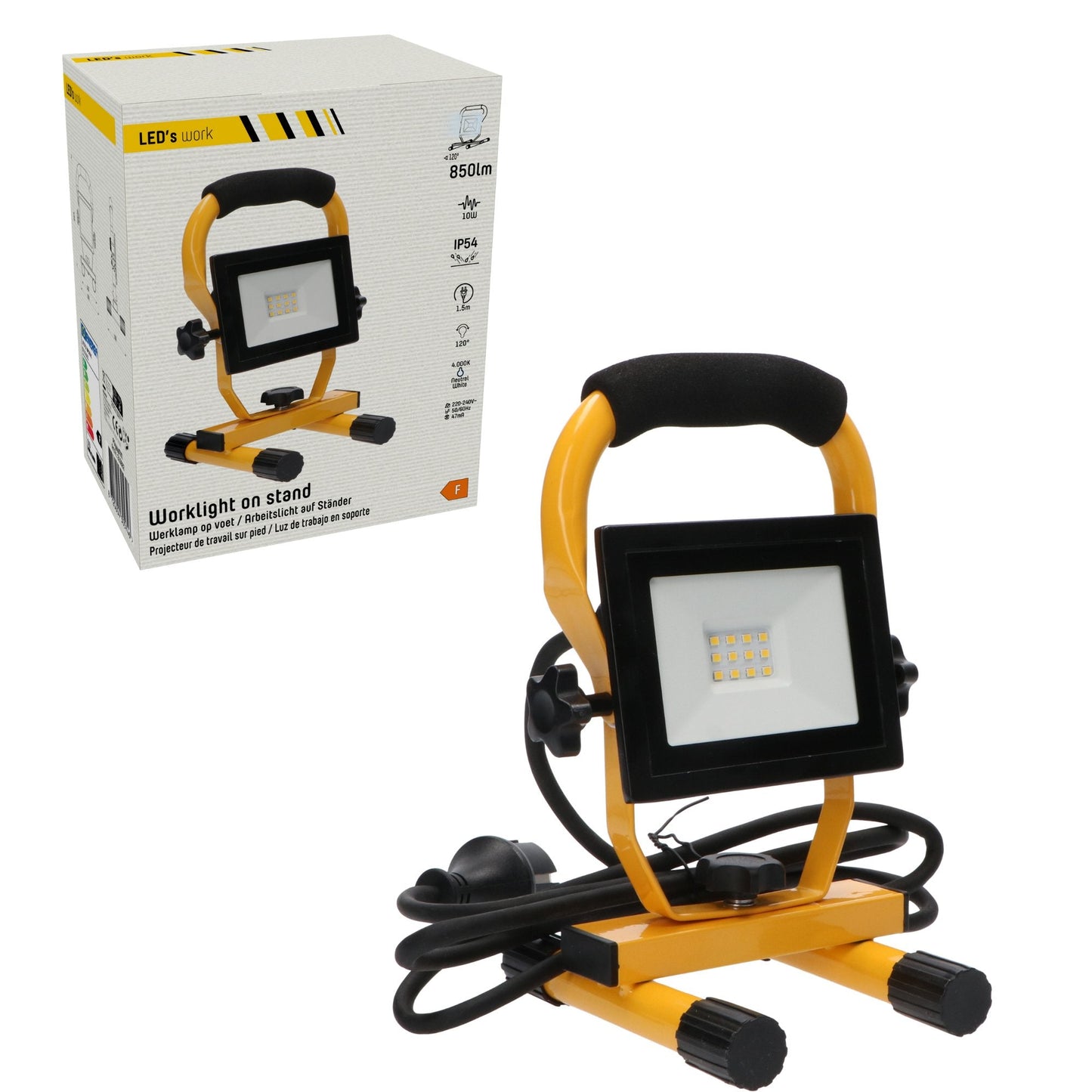 LED's Work - AC Werklamp - 10W 850lm 4000K Compacte LED Bouwlamp - Inklapbaar & Draaibaar