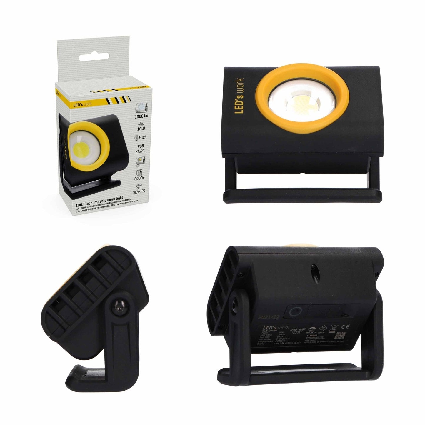 LED's Work Compacte LED Werklamp 1000 - Met oplaadbare accu – Dimbaar in 10 stappen – IP65