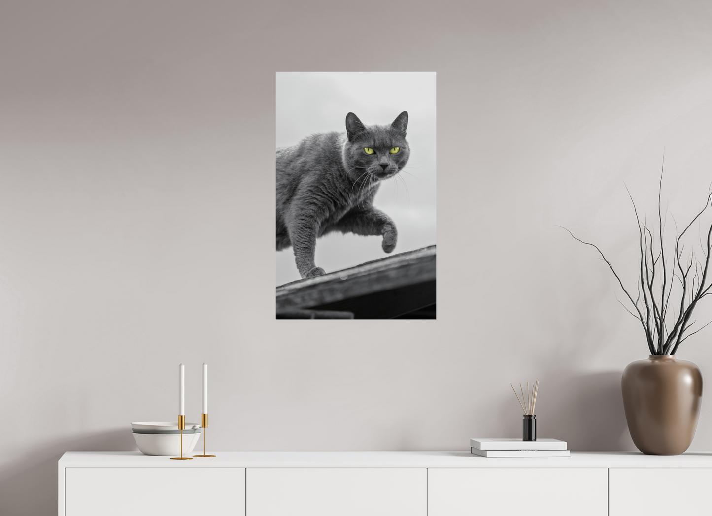 Grijze Kat Print | Kleurenspat Wanddecoratie Foto (Print On Fuji Crystal DP II)