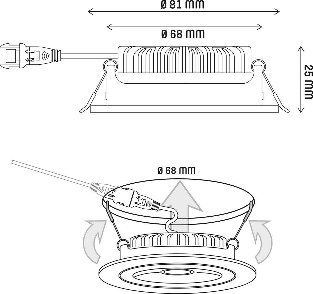 LED's Light Pro LED Inbouwspot Zwart - DimToWarm - Ø 68mm - Kantelbaar - Warm wit licht - CRI95- Dimbaar