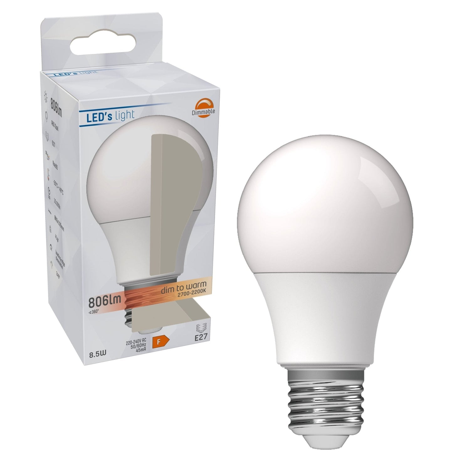 Dimbare LED Lamp E27 - Dimbaar naar extra warm wit - 1 lamp