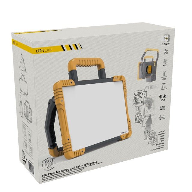 LED's Work Draadloze LED Bouwlamp 5200 - Werkt op accu's van Makita, Bosch, Dewalt, Milwaukee, Metabo – IP54