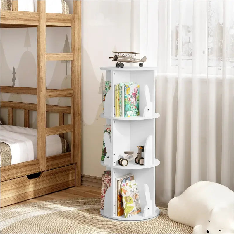 Kinderboeken voor Kinderen - Draaibare Staande Boekenkast met 4 Niveaus - Staande Planken - Wit