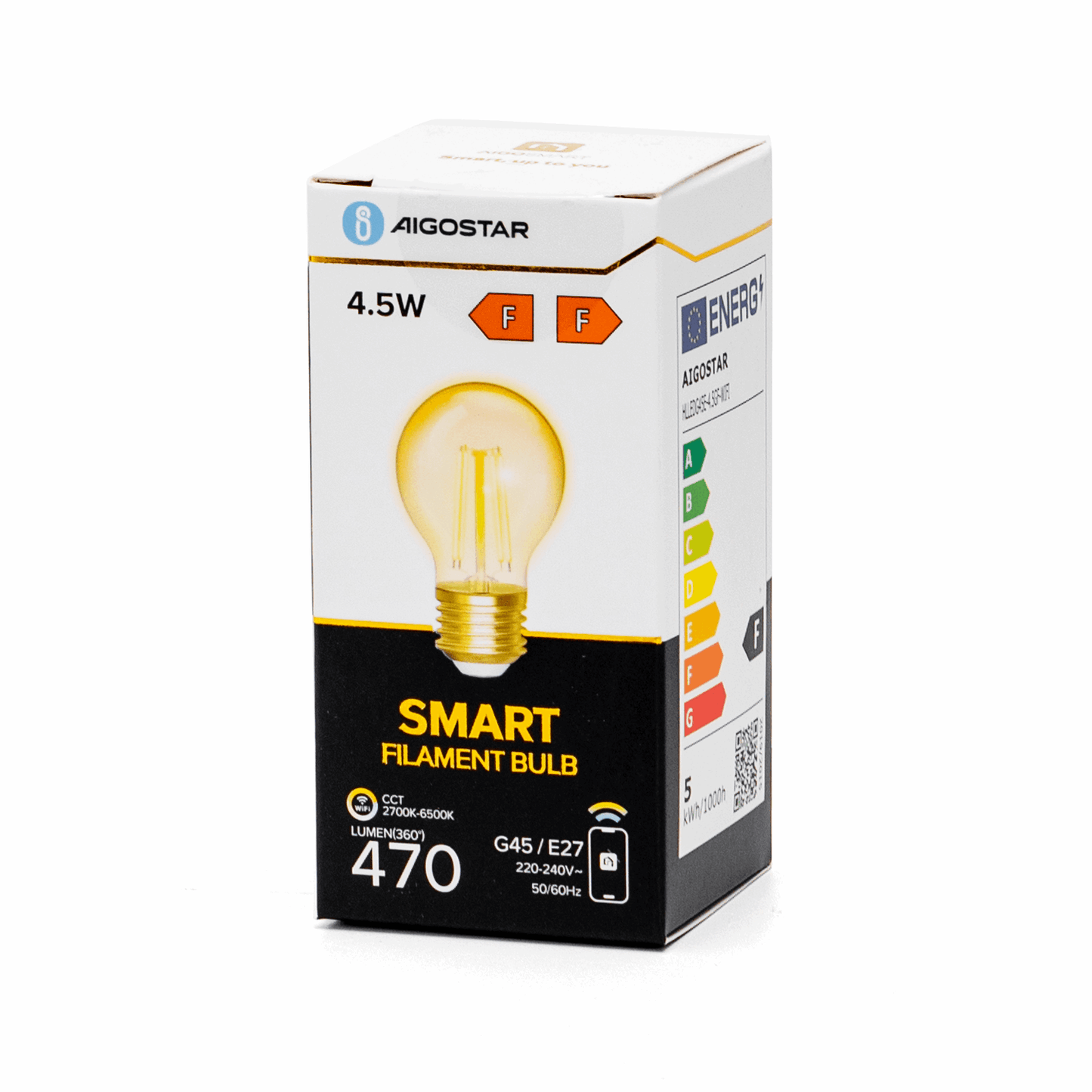 Kogellamp E27 4.5W WiFi + Bluetooth CCT 2700K-6500K | Smartlamp G45 - warmwit - daglichtwit filament LED ~ 470 Lumen - amber glas - 230 Volt