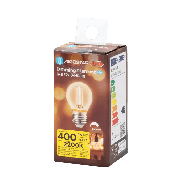 Kogellamp E27 dimbaar warmwit | G45 LED 4W~400Lm=38W halogeen verlichting | helder glas - 2700K