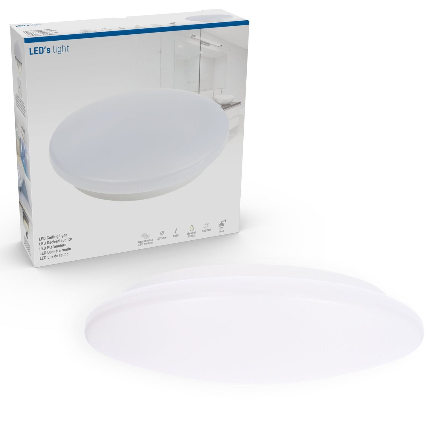 LED Badkamerlamp rond 37 cm - universeel - Spatwaterbestendig IP44 - Koud wit licht