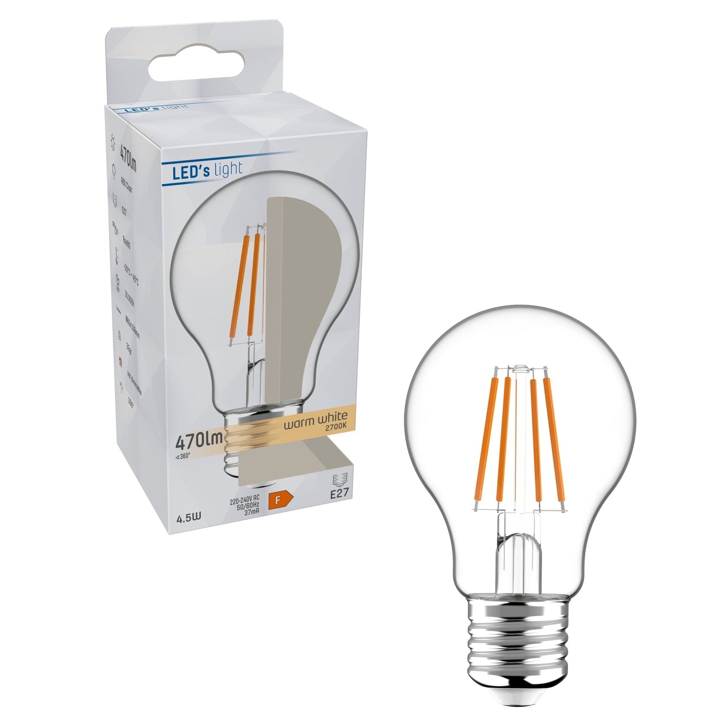 LED Filament Lamp E27 - Helder - Warm wit - 4.5W vervangt 40W