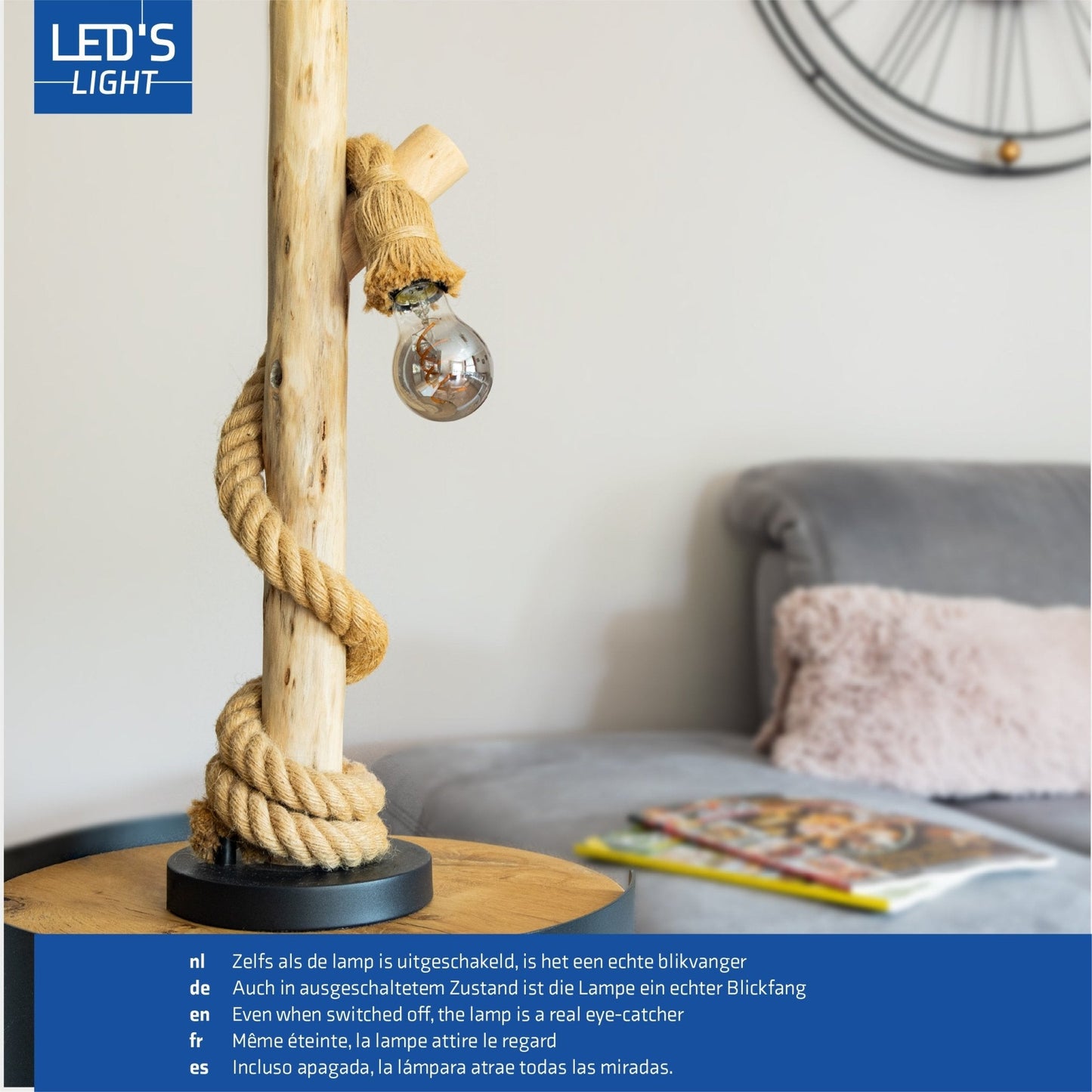 LED Filamentlamp A60 met Rookglas - E27 fitting - 4,5W - 120 Lumen - Extra warm wit (1800K) - Dimbaar