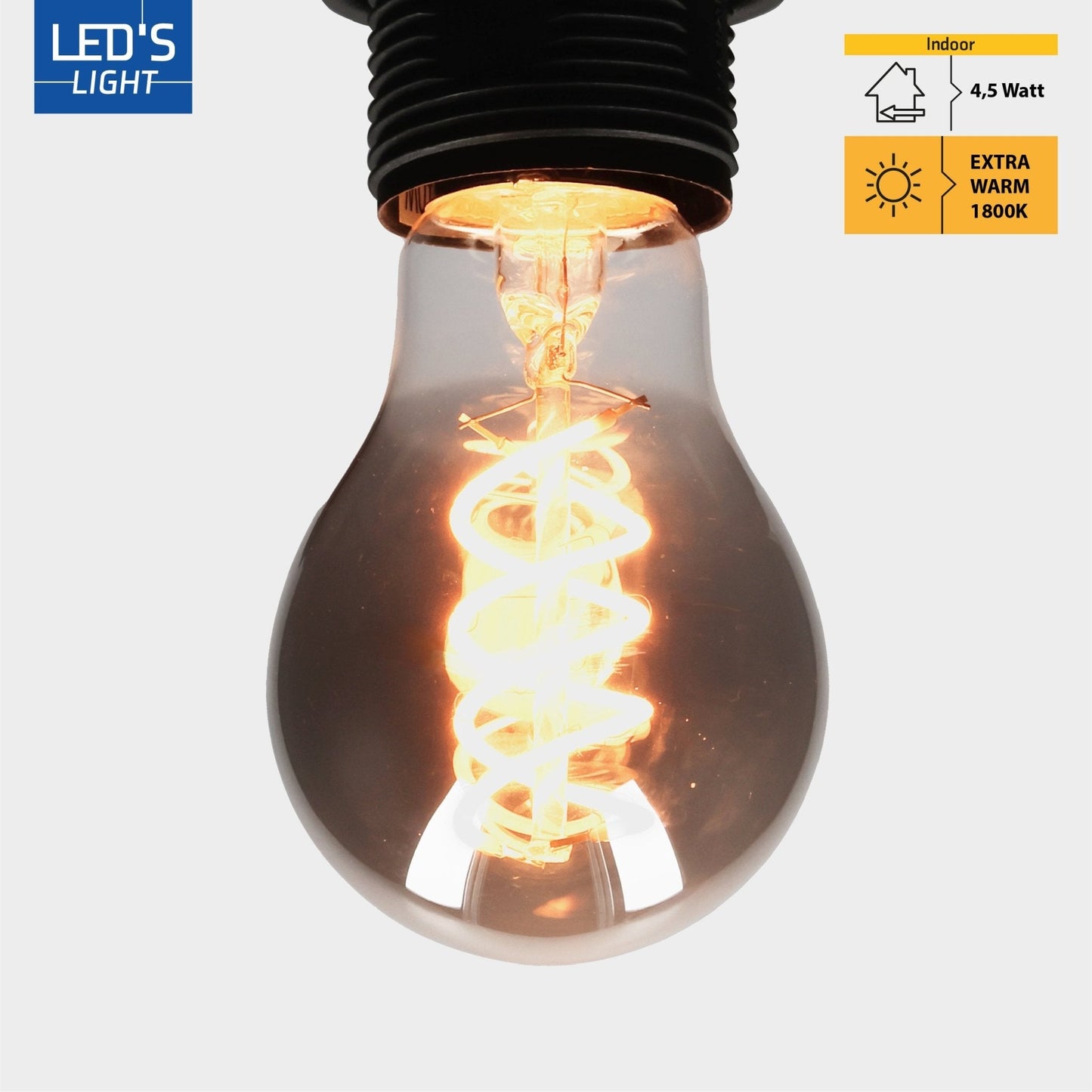 LED Filamentlamp A60 met Rookglas - E27 fitting - 4,5W - 120 Lumen - Extra warm wit (1800K) - Dimbaar