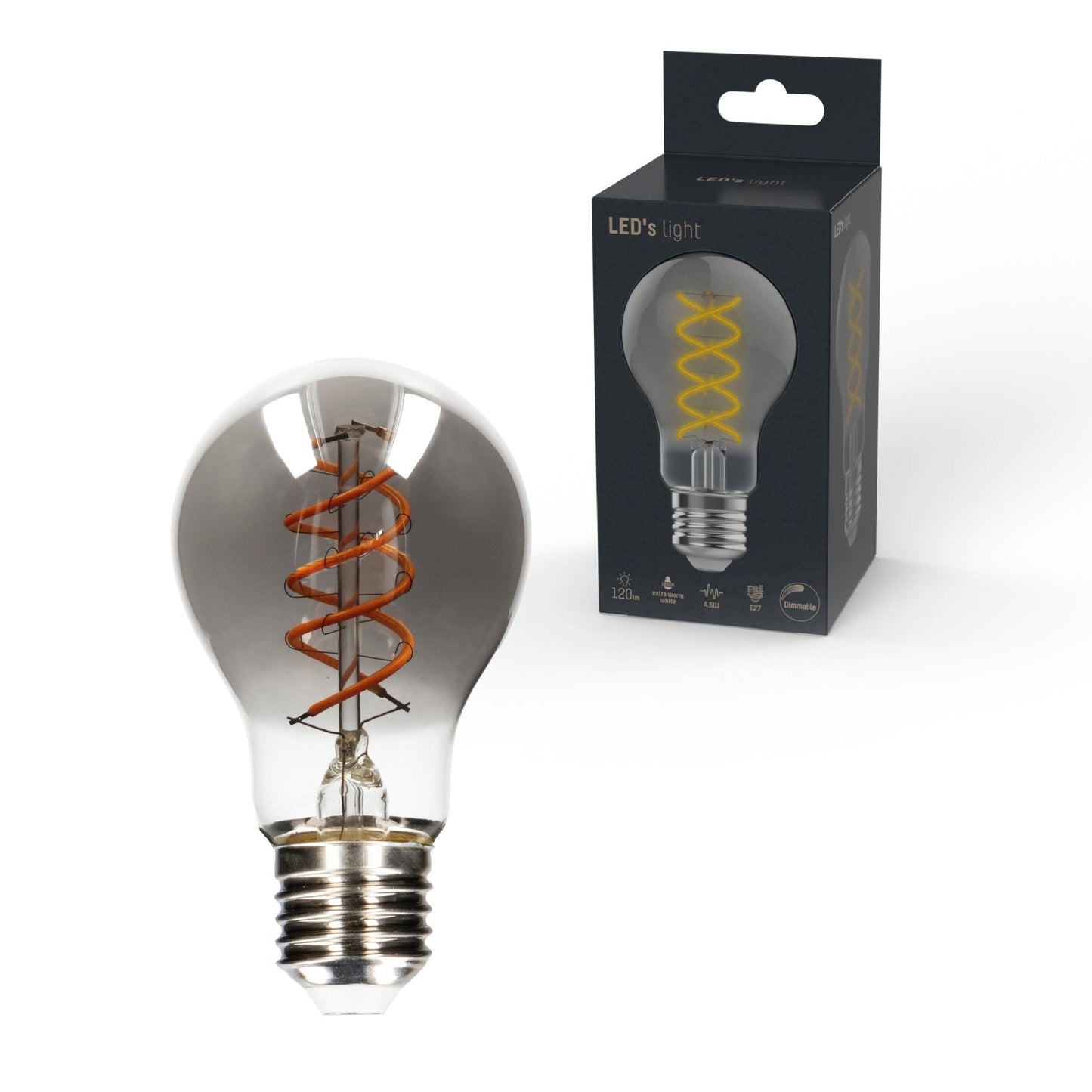 LED Filamentlamp A60 met Rookglas - E27 fitting - 4,5W - 120 Lumen - Extra warm wit (1800K) - Dimbaar