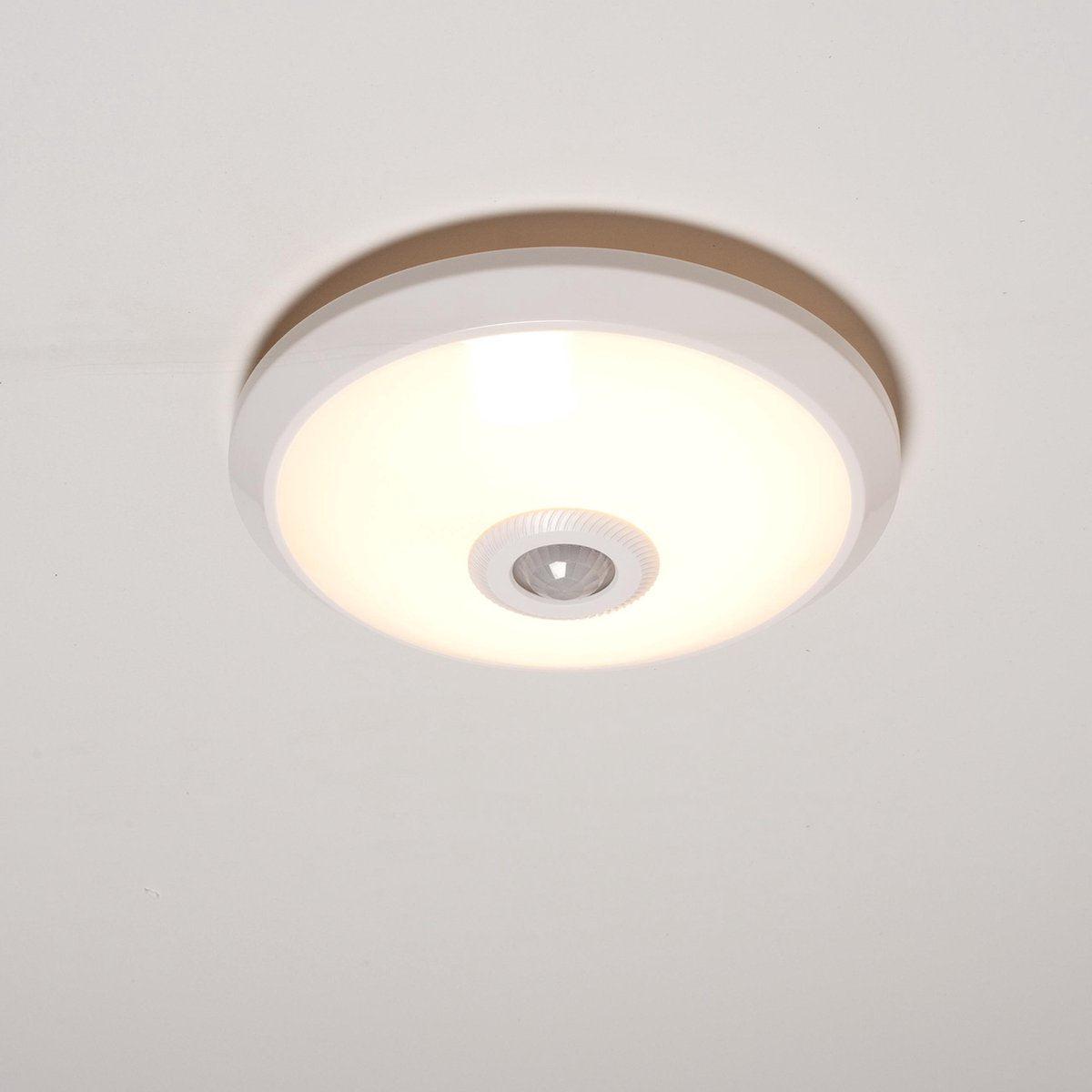 LED Plafondlamp 24 cm met bewegingssensor - Spatwaterdicht - Warm wit