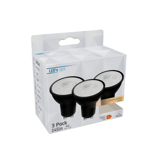 GU10 LED Spots zwart - Warm wit licht - 4W/50W - 345 lm - 3PACK