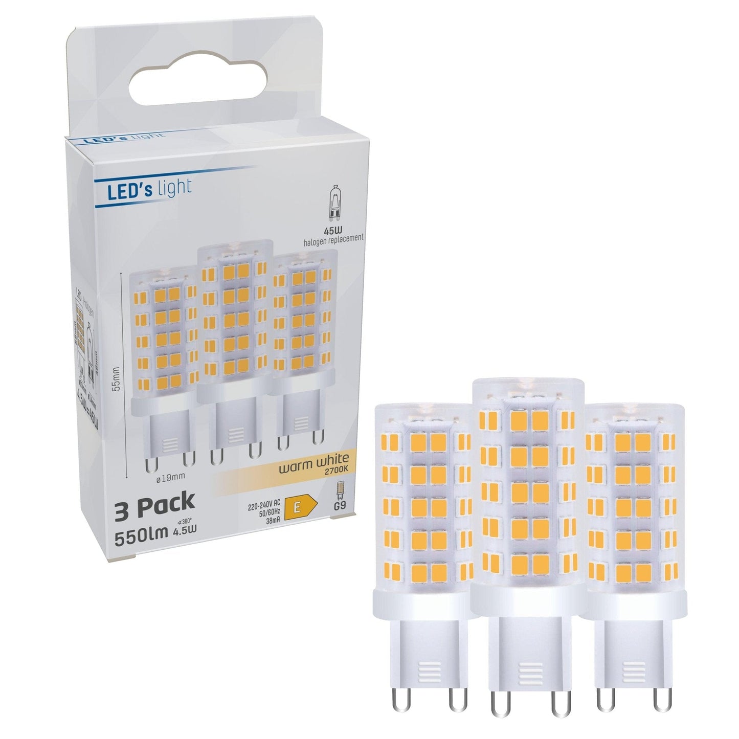 LED Steeklamp G9 - Helder - 220-240V - Warm wit - 4.7W (45W) - 3 lampjes