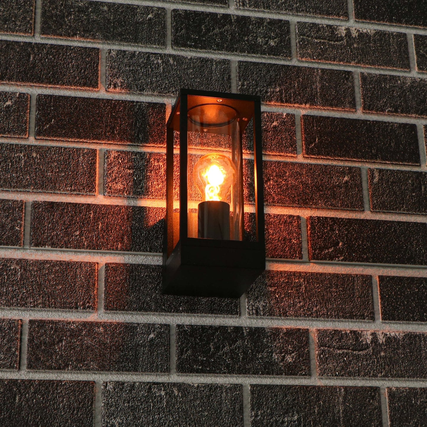 LED's Light LED Wandlamp met glazen ruiten - Rechthoek - E27 fitting - IP44 - Zwart