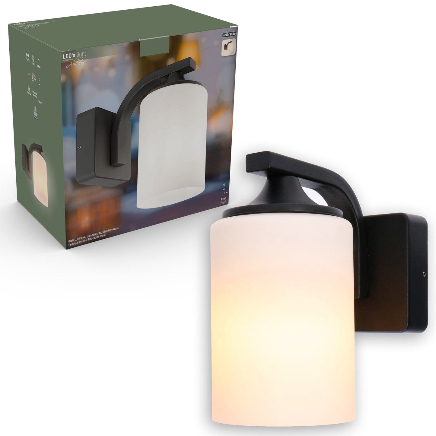 LED's Light LED Wandlamp Milky met E27 fitting - IP44 - Model Noto - Antraciet