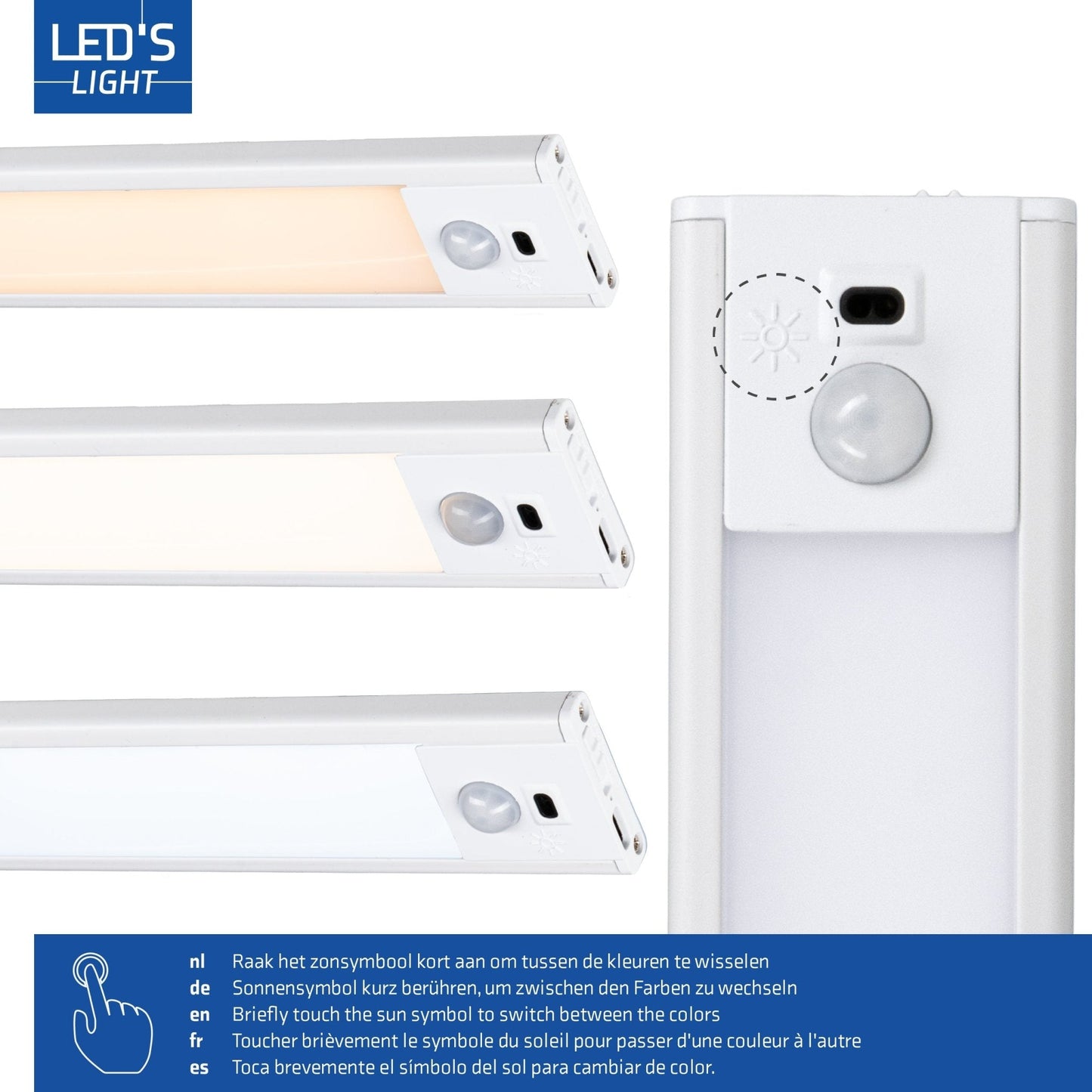 LED's Light Kastverlichting met sensor 40 cm - Oplaadbaar en draadloos - zwaai- en bewegingssensor - wit