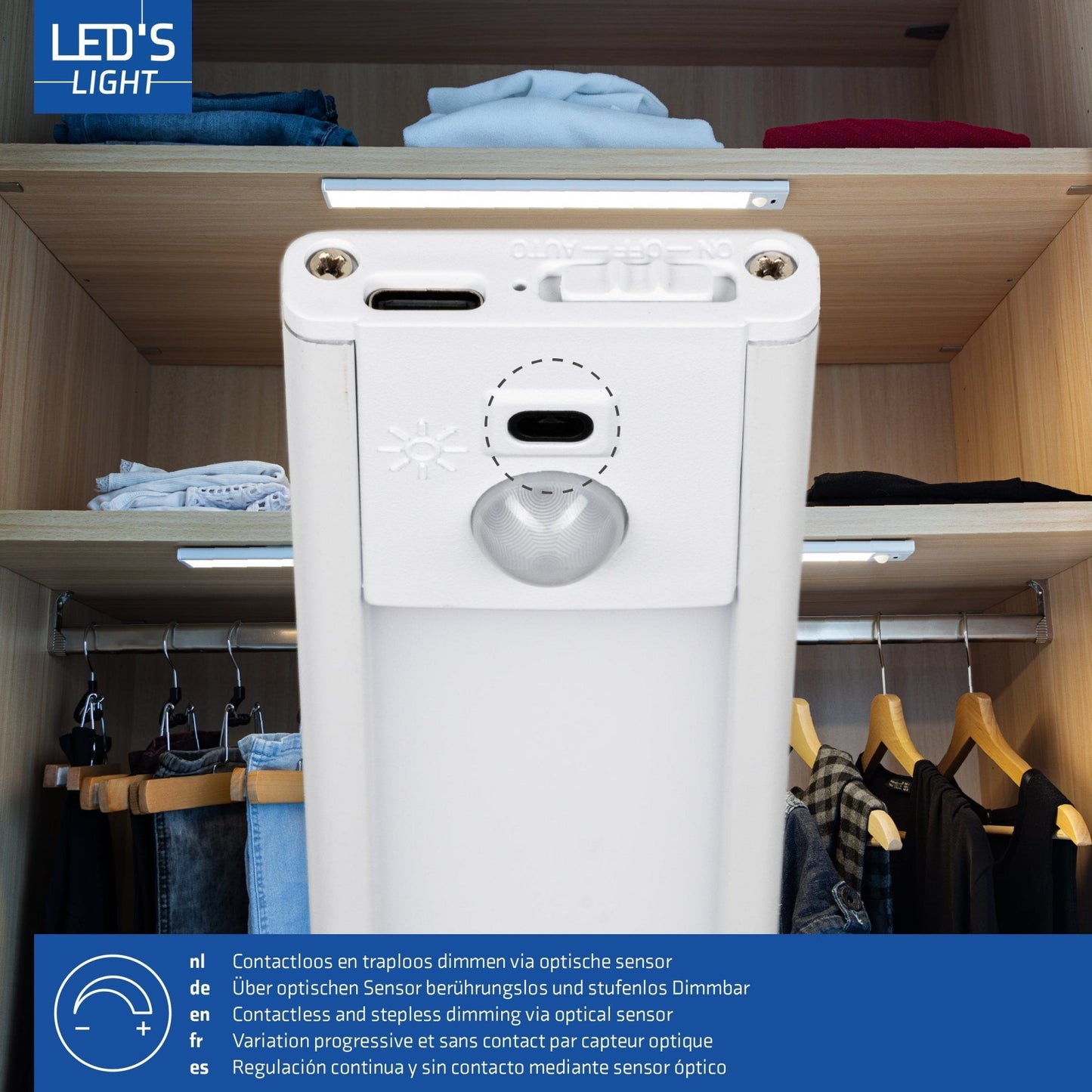 LED's Light Kastverlichting met sensor 40 cm - Oplaadbaar en draadloos - zwaai- en bewegingssensor - wit