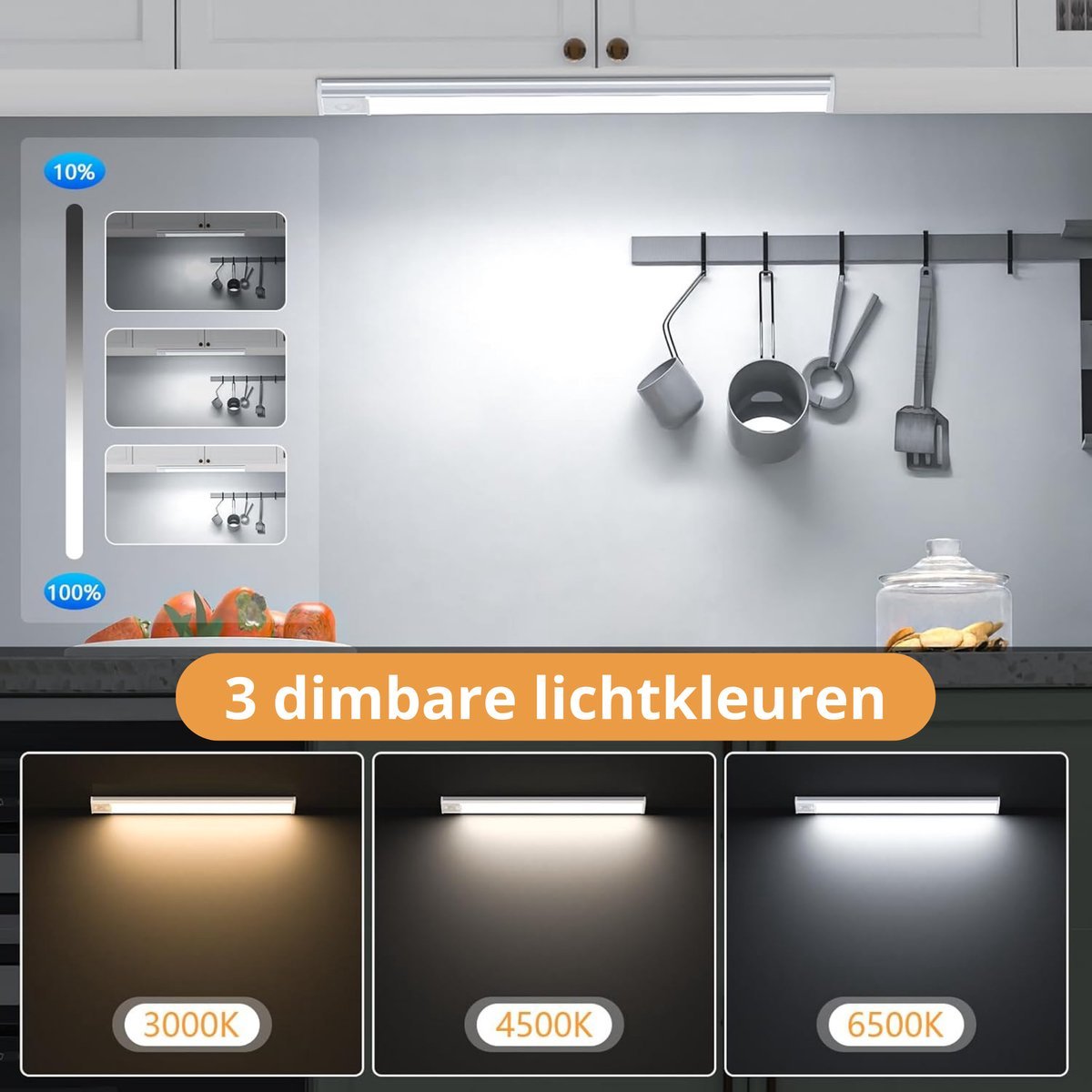 LED's Light Kastverlichting met sensor 40 cm - Oplaadbaar en draadloos - zwaai- en bewegingssensor - wit