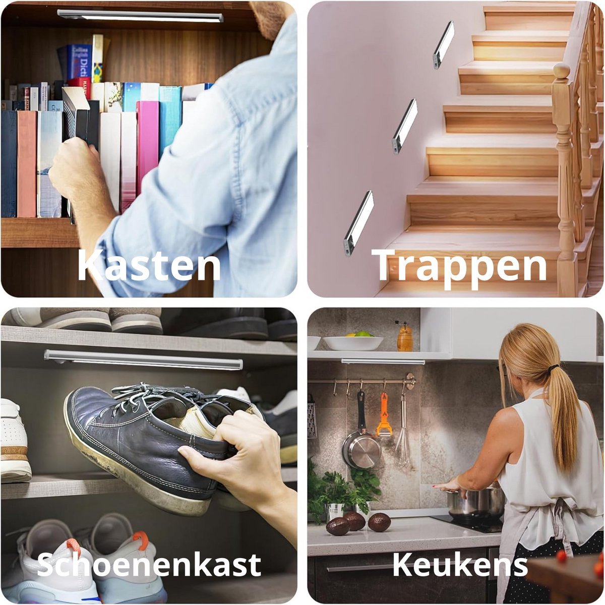 LED's Light Kastverlichting met sensor 40 cm - Oplaadbaar en draadloos - zwaai- en bewegingssensor - wit