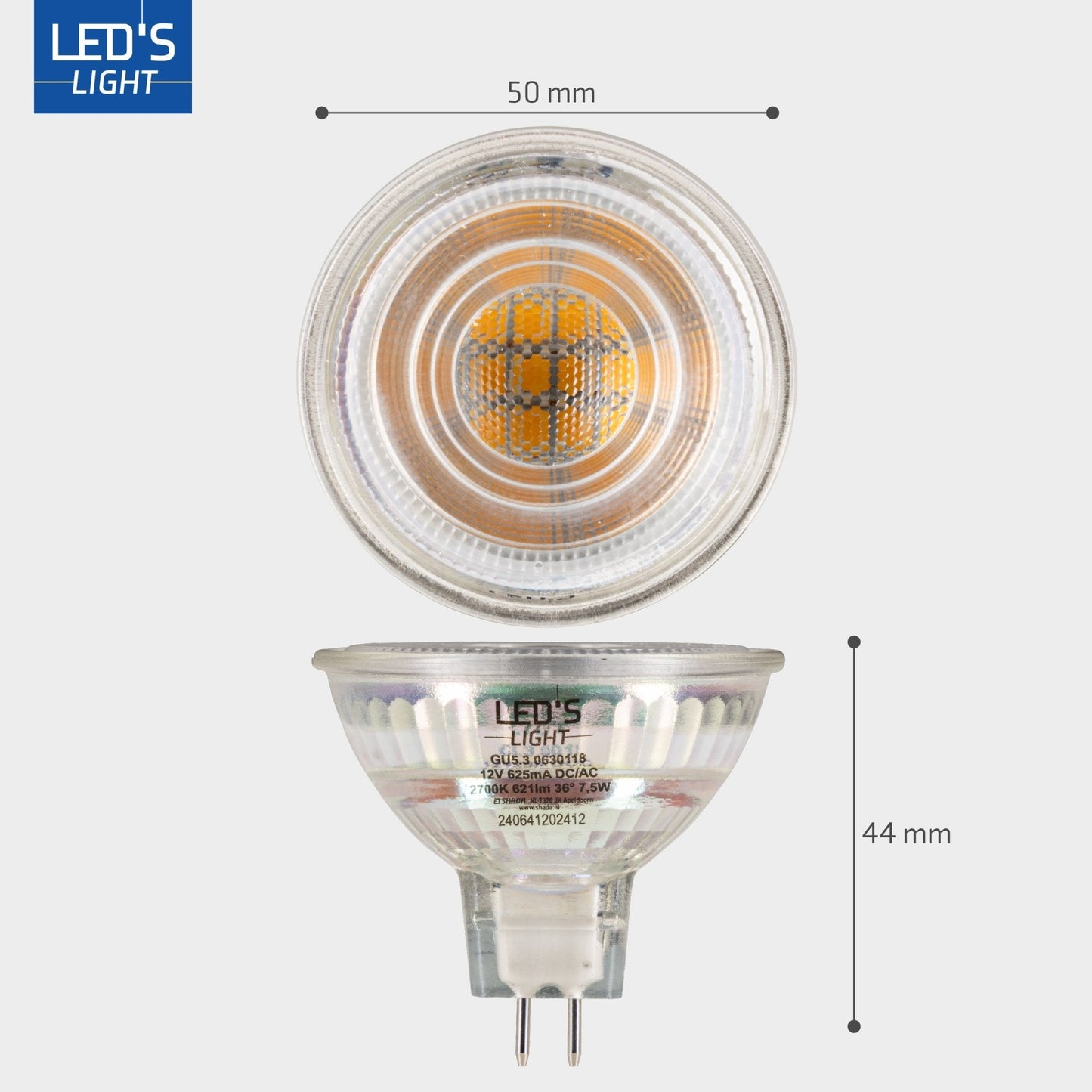LED's Light LED lamp met GU5.3 fitting - Dimbaar warm wit - 7W vervangt 50W - MR16