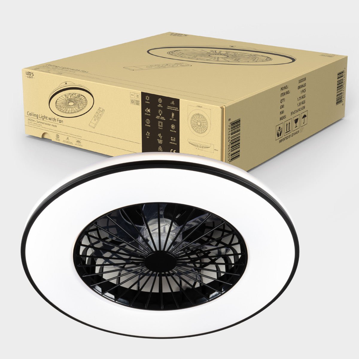 LED's Light Plafondventilator met verlichting zwart - 48,5 cm