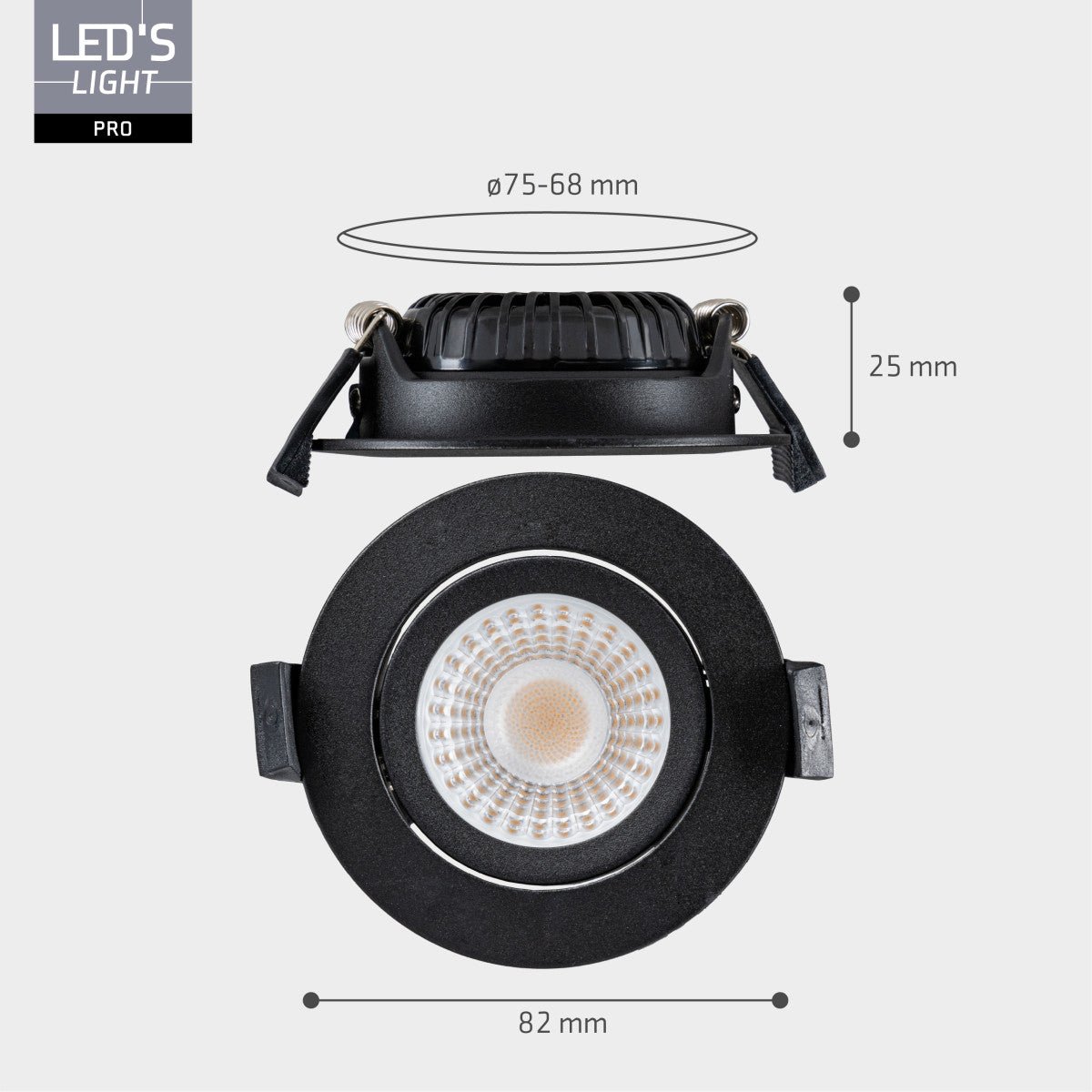 LED's Light PRO - 3 PACK - downlight inbouwspot Ø 68mm - Kantelbaar - Spatwaterdicht - Dim to Warm - Zwart