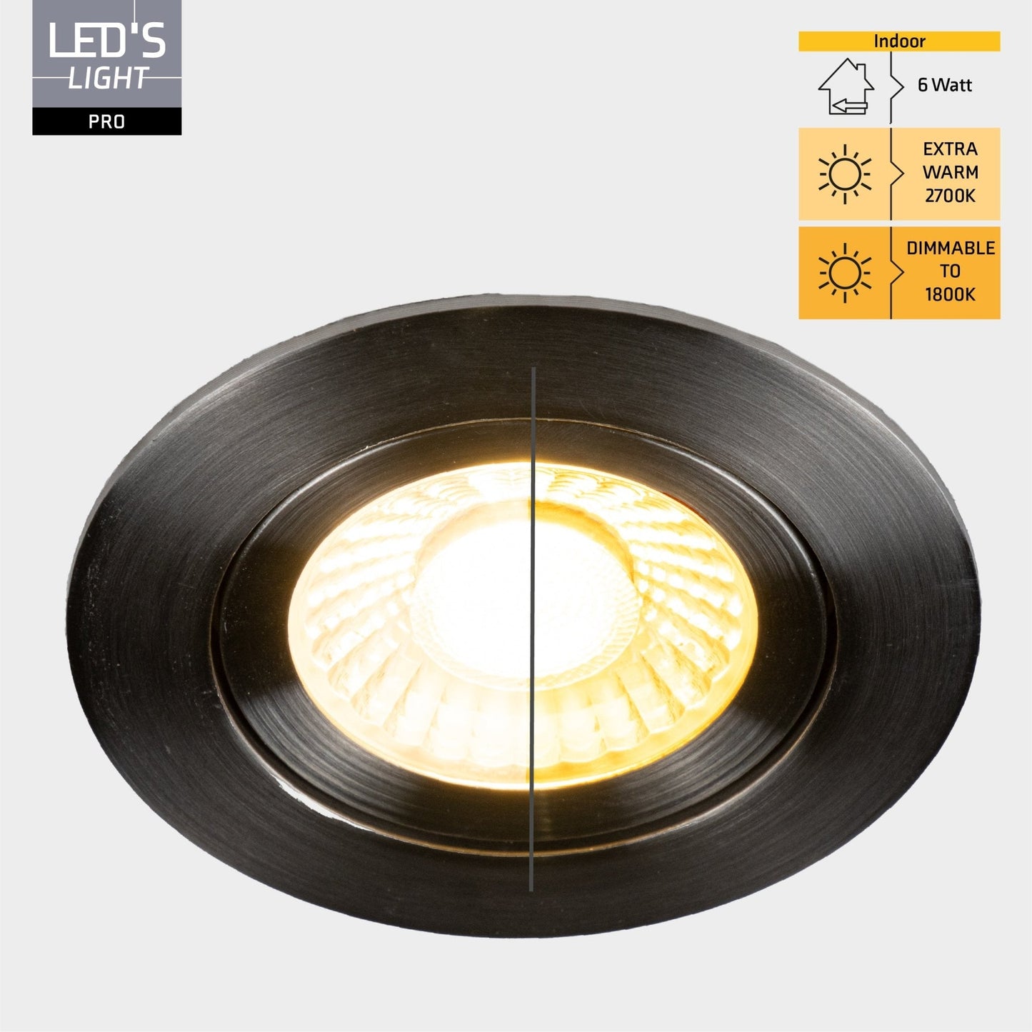 LED's Light PRO downlight inbouwspot Ø 68mm - Kantelbaar - Spatwaterdicht - Dim to Warm - Zilver