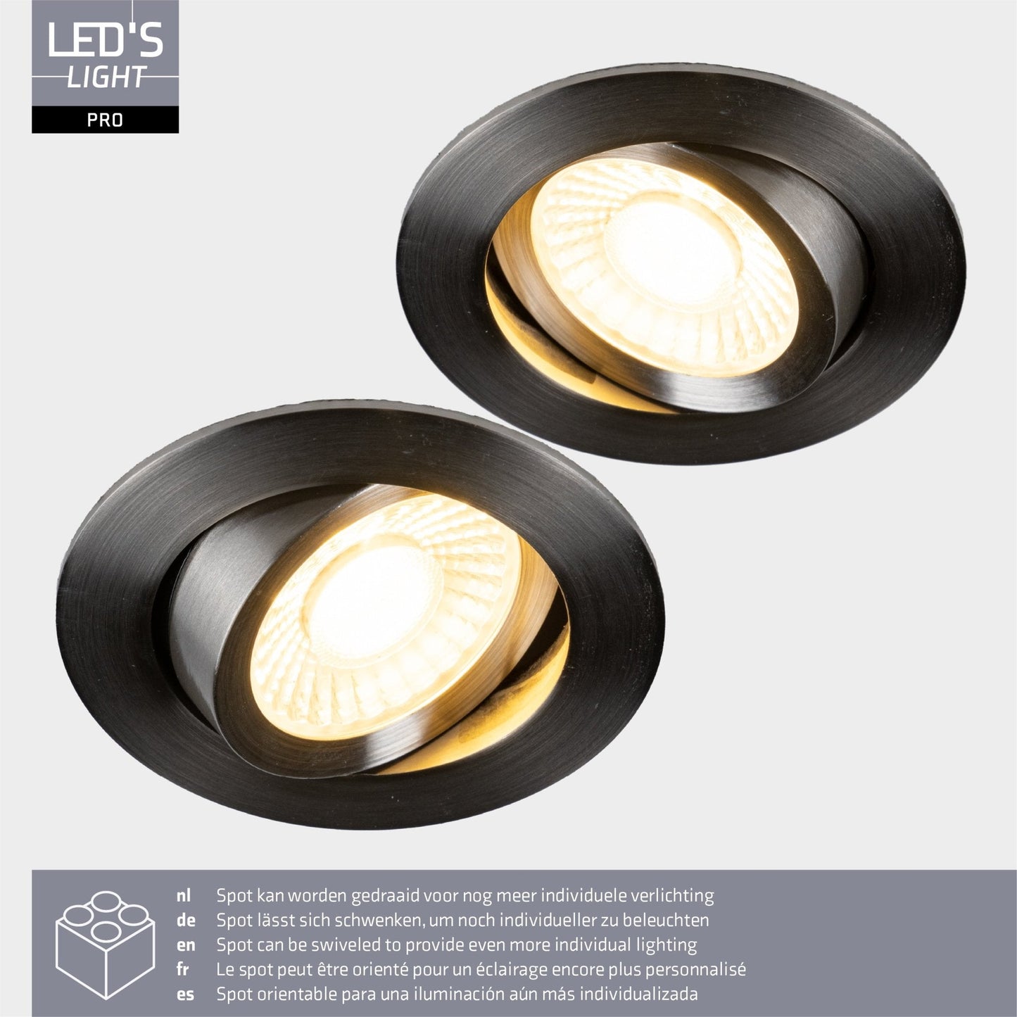 LED's Light PRO downlight inbouwspot Ø 68mm - Kantelbaar - Spatwaterdicht - Dim to Warm - Zilver
