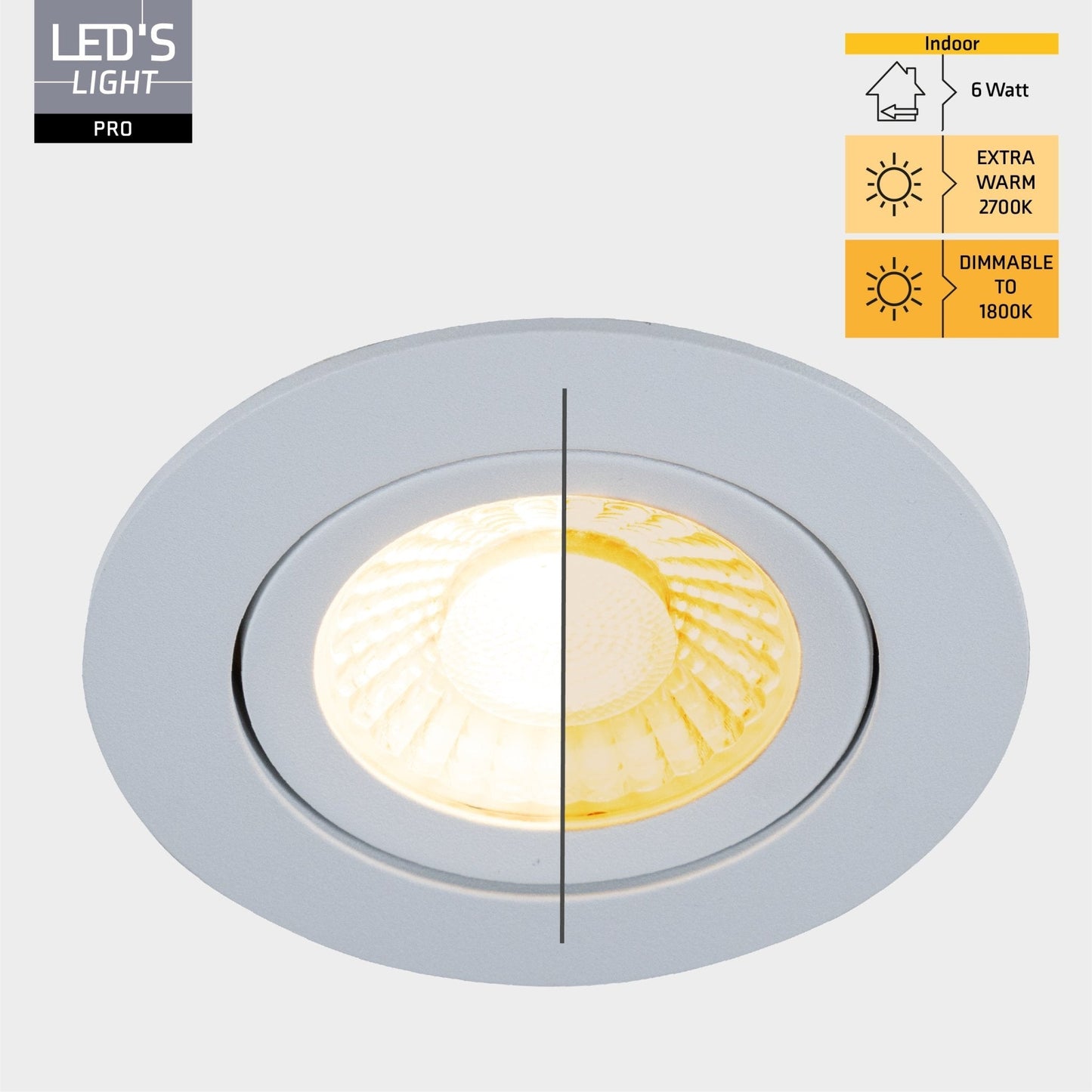 3 PACK - LED's Light PRO downlight inbouwspot Ø 68mm - Spatwaterdicht - Dimbaar - Universeel - Wit