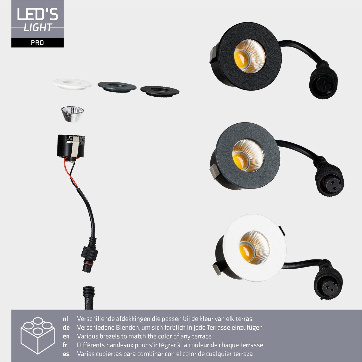 3 PACK - LED's Light PRO mini inbouwspot 3 cm - Voor overkapping, veranda's en inbouwplafonds - Dimbaar - 3 Kleuren plaatjes