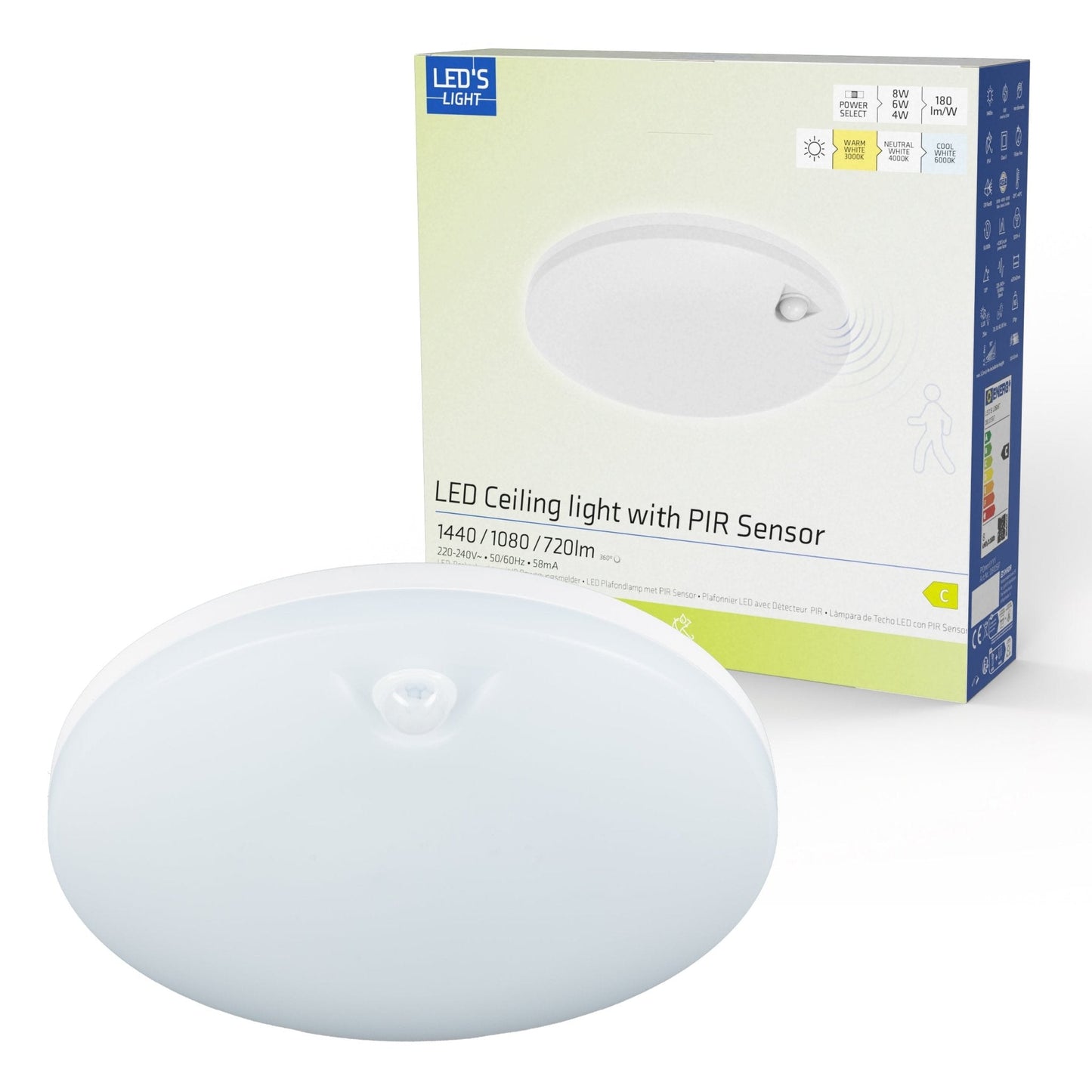 LED's Light Pro Plafondlamp met sensor - Bewegingssensor en schemersensor - 6 standen - 25 cm