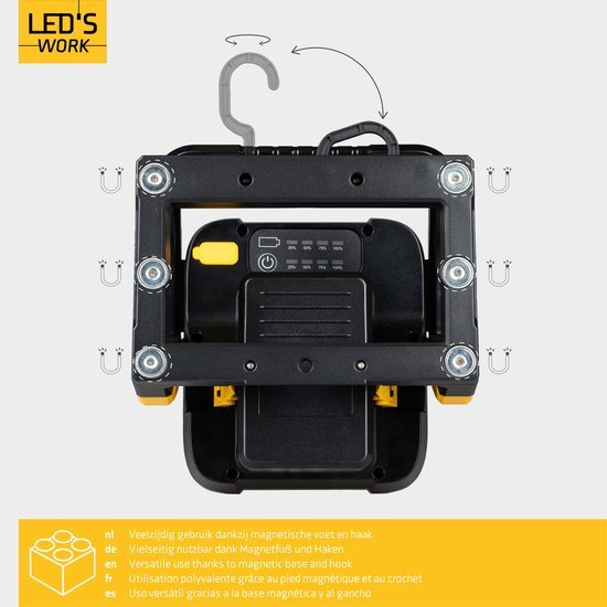 LED's Work 18V Acculamp Werklamp - Incl Adapters - LED Werklamp 5000lm – Klasse 3 • IP54 • IK08 • Dimbaar • Compatibel met Makita, Bosch, DeWalt & Metabo