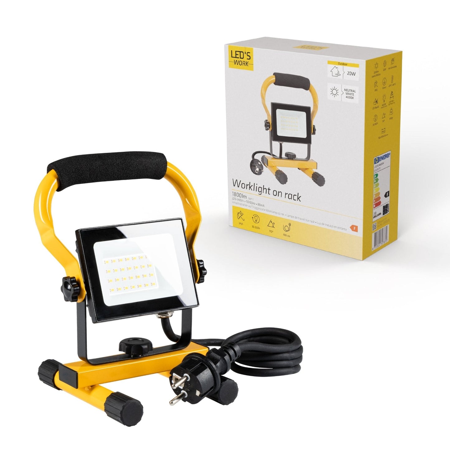 LED's Work Bouwlamp Werklamp 2000 - Verstelbare beugel - Waterdicht (IP65) - Zwart geel - Bedraad
