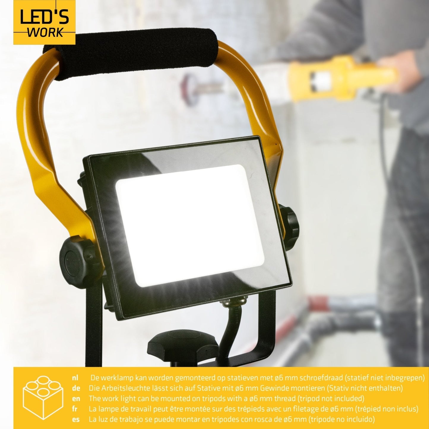 LED's Work Bouwlamp 3100 - Verstelbare beugel - Waterdicht (IP65) - Zwart geel