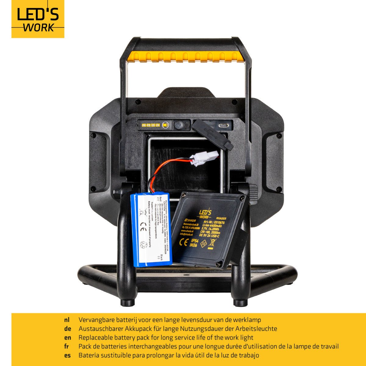 LED's Work LED Bouwlamp oplaadbaar 20W 2000lm - Werkt draadloos op accu - Stof- en waterdicht