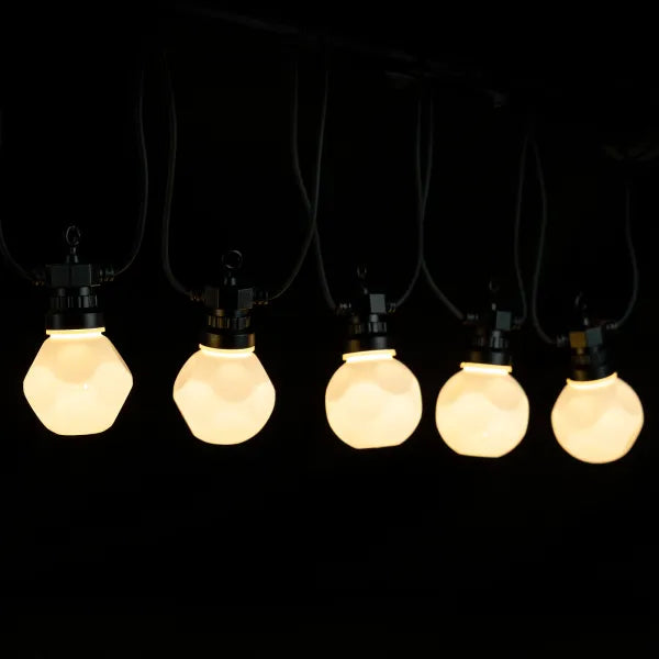 Lichtstring warmwit 8 meter (3+5) - 10 LED's milky | sproeidicht IP44 - koppelbaar (max 5) | 230VAC - 24V | met timer 6u aan/18u uit