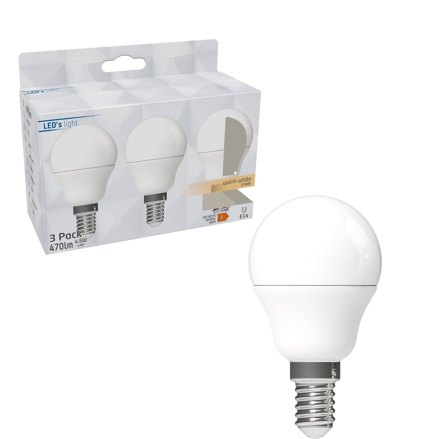 LED E14 Lamp rond - 470 lm - Warm wit licht - 3 lampen