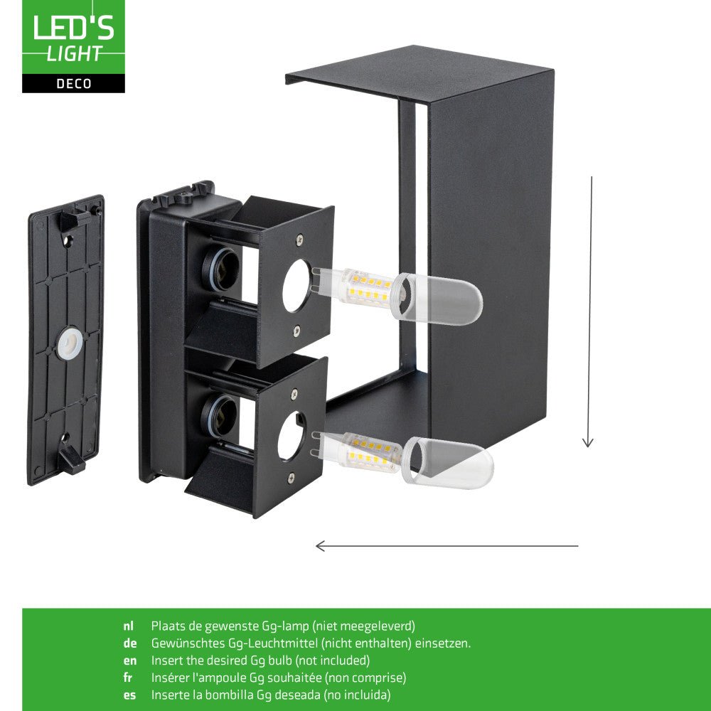 Lumo Recta Zwart - Wandarmatuur zonder lichtbron - Excl 2xG9 - IP65